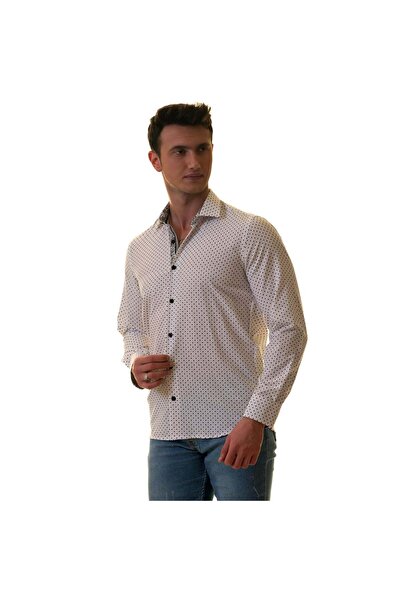 Exve Exclusive Cămașă slim fit cu buline negre pe guler alb și detaliu interior la manșetă