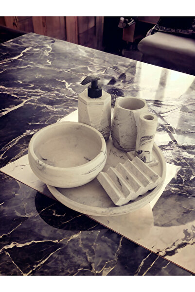 NIDAGE Σετ μπάνιου από μπετόν 6 τεμαχίων με μαρμάρινο σχέδιο ανθρακίτη, Αξεσουάρ για τουαλέτα, δοσομετρητής υγρού σαπουνιού, θήκη οδοντόβουρτσας