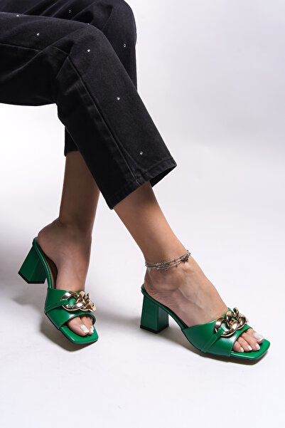 Riccon Papuci cu toc pentru femei Phreedri 001280 Papuci verzi