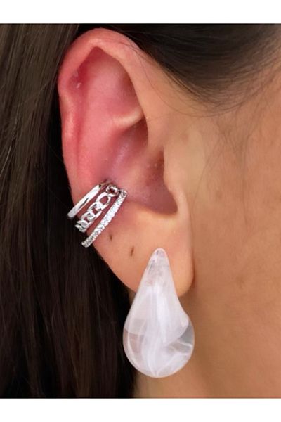 bijutericim Stone DeTailed Three Row Cartilage Earcuff