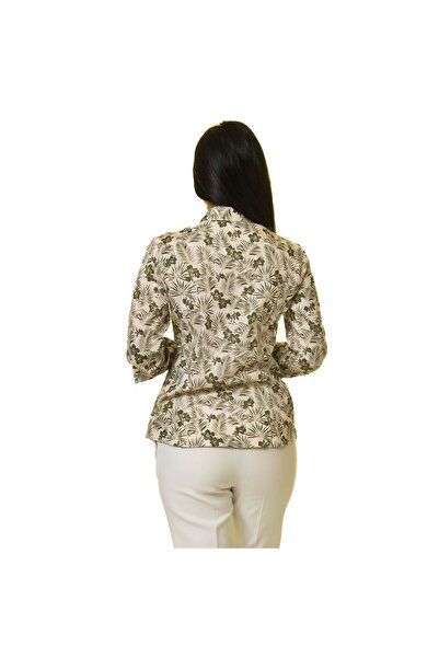 Exve Exclusive Khaki Beige Floral Women's Shirt