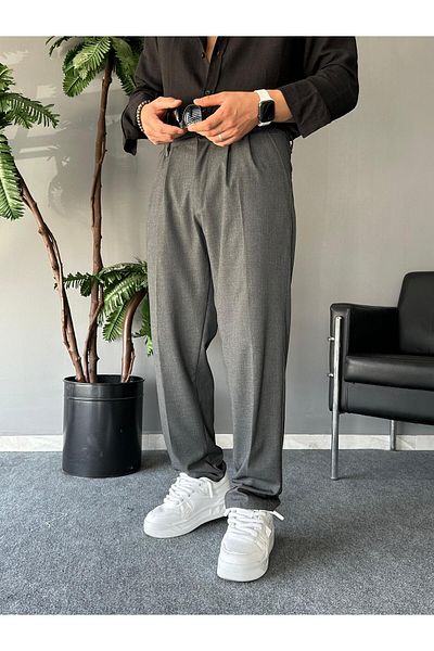THEMANN Baggy Pleated Anthracite Pipe Leg Trousers