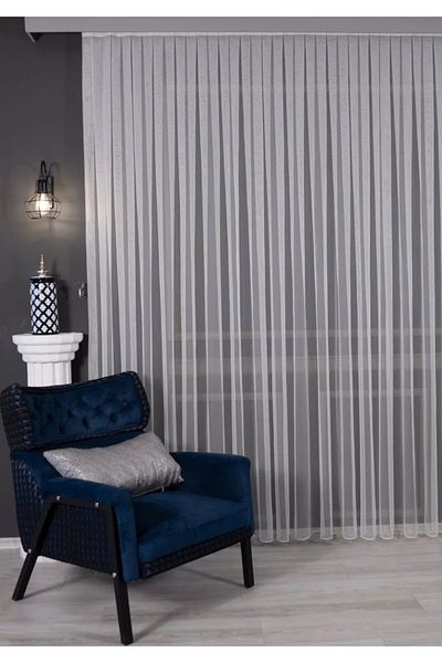 yağmur zebra Grek Plain Patterned Modern Tulle Curtain - With Skirt Lead, 1/3 Pleat Sik Pleated