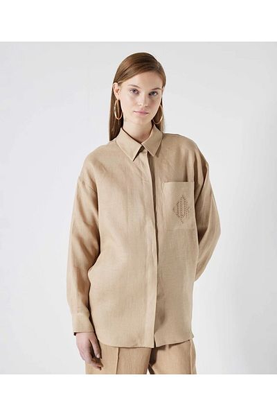 İpekyol Monogram embroidery linen shirt 25196-24