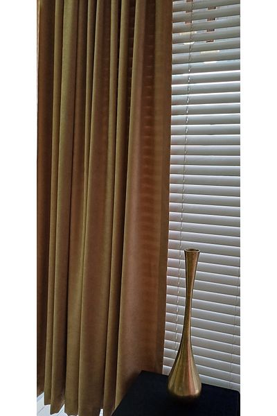 venedik home Luxury Velvet Textured - Camel Feather Colored Island Background Curtain, Plain Stitched Extra-For Gather, First Class Quality