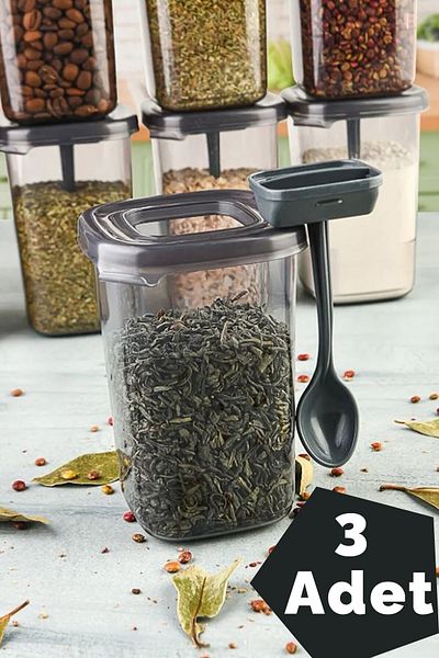 Poolipo 450ml Spice Dispenser with Self Spoon - Black Transparent Color - 3 Pieces