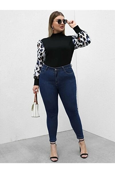 Lixera Dark Blue High Waist Large Size Jean Trousers