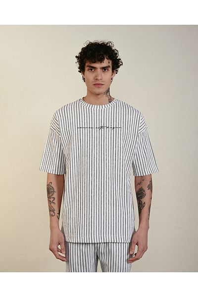 İLKCET MODA Ριγέ ελαφρύ χαλαρό άνετο μπλουζάκι
