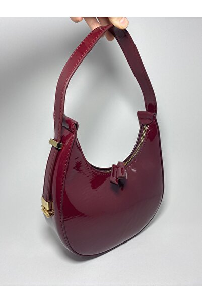 My MARJE حقيبة كتف نسائية من الجلد اللامع بلون الكرز - يد باجيت