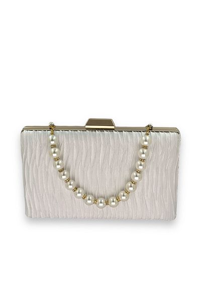 Biçanta Mother of Pearl Ecru Pearl Λαβή Πλισέ σατέν βραδινό φόρεμα Τσάντα βραδινή τσάντα Αρραβώνας γάμου Πρόσκληση Αποφοίτηση