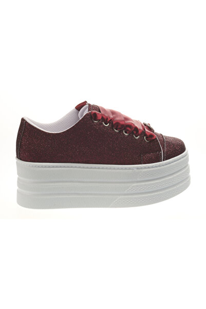 Ayakkabı Tutkusu Stilo ® Burgundy Henna Bridal Shoes Burgundy Glitter Flat Platform Extreme Comfortable 7cm