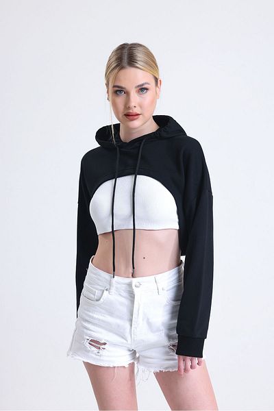MuuBs MuuB's 3 Thread Non-Raised Long Sleeve Deep Cut Front Super Crop Sweat