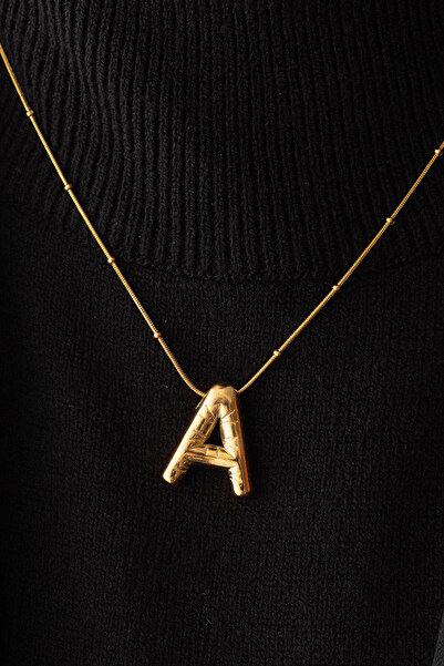 ByFlorya Jewelry Çelik Harfli  "A"  Bubble Balon Kolye Balık Sırtı Toplu Zinc...