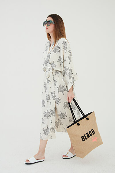 bakac store Rosso Collina Kadın Plaj Çantası Çok Renkli Fermuarlı Jüt Kumaş Yeni Sezon Nakışlı Model Beach