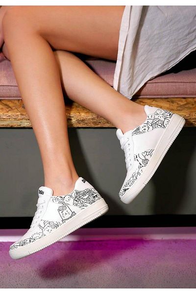 Dogo Pantofi albi din piele vegană de damă - Design Bon Voyage