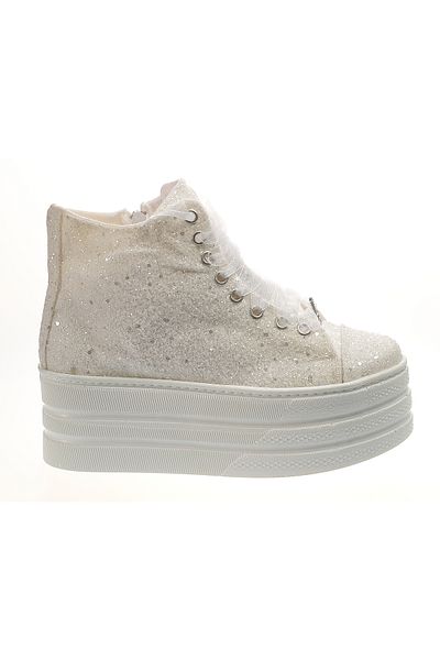 Ayakkabı Tutkusu Stilo ® Bridal Shoes with Internal Zipper and Off-White Glitter