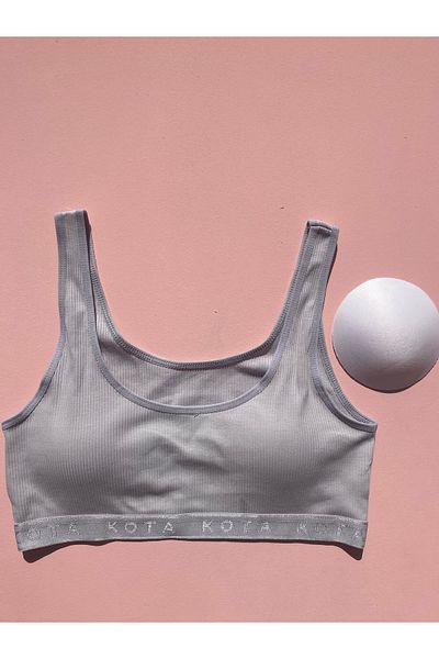 LEYNA BUTİK 1 Piece Gray Corded Cotton Half Tank with Pads (M=70-75,L=80-85,XL=90-95,2XL=100-105)
