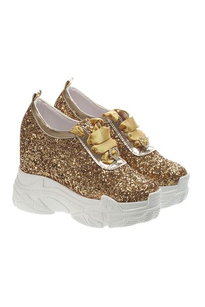 Ayakkabı Tutkusu Stilo ® Gold Glitter Women's Hidden Heel Shoes