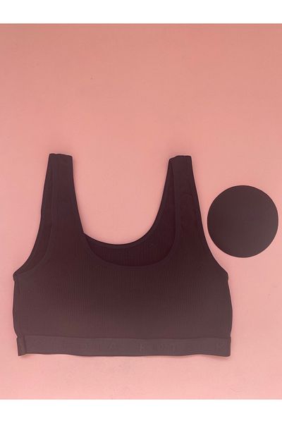 LEYNA BUTİK 2-Piece Black-White Corded Cotton Half Tank with Pads (M=70-75,L=80-85,XL=90-95,2XL=100-105)