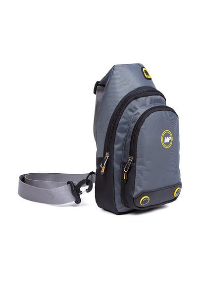 NEWISH POLO ACCESSORIES Geantă pentru bărbați din țesătură Qatro gri, cu urechi, geantă pentru piept, geantă zilnică de umăr