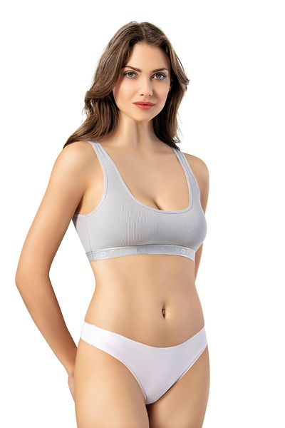 LEYNA BUTİK 1 Piece Gray Corded Cotton Half Tank with Pads (M=70-75,L=80-85,XL=90-95,2XL=100-105)