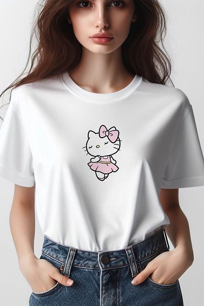 Vordevia Κοκέτα με στάμπα κορδέλας 2024 Fashion White Oversize Tshirt με λαιμόκοψη