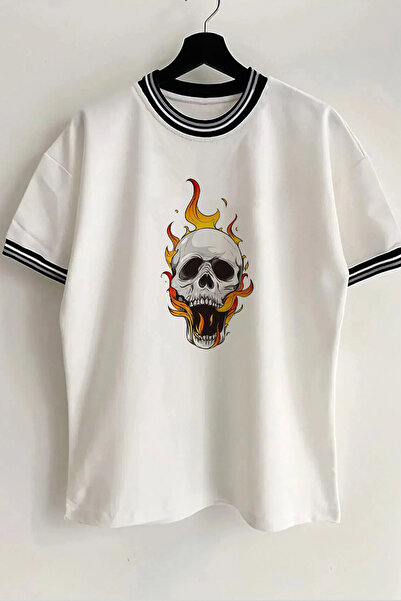 Vordevia Lobanja Štampana nova sezonska ogrlica i rukav Detaljna rebrasta bel...