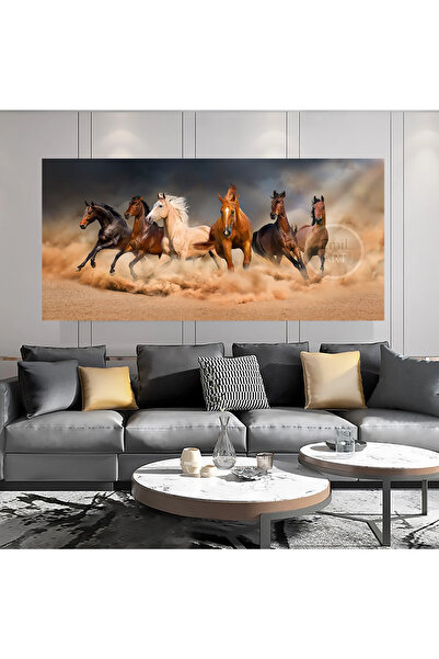 EMİLART Soyut Modern Koşan Atlar Dekoratif Salon Ofis Cafe Tablo HD Kalite Ka...