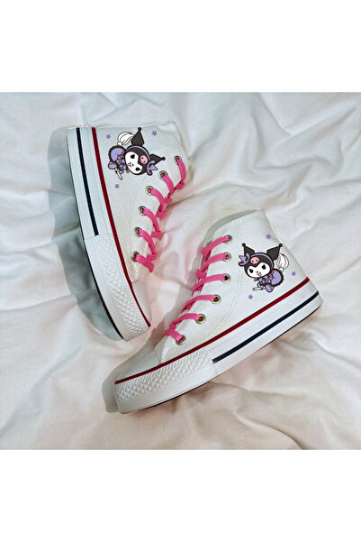 LEVENT ÖZCAN Kuromi Baskılı, Pembe Bağcıklı, Beyaz Bilekli Spor Ayakkabı Çocu...