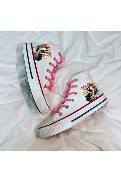 LEVENT ÖZCAN Black Pink Baskılı, Pembe Bağcıklı, Beyaz Bilekli Spor Ayakkabı ...