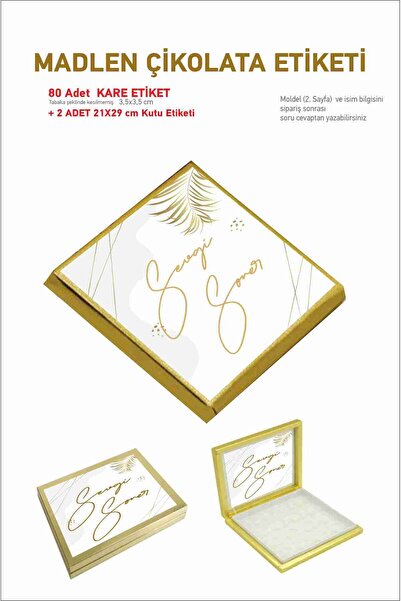 Hsn Madlen Çikolata Etiketi Kare 3,5x3,5 Cm 80 Adet Tabaka Şeklinde + 2 Büyük...