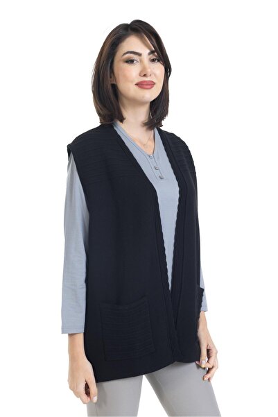 Mutlu City Women's Middle Age and Above Knitwear Knitted Buttonless Mother Vest 312-black