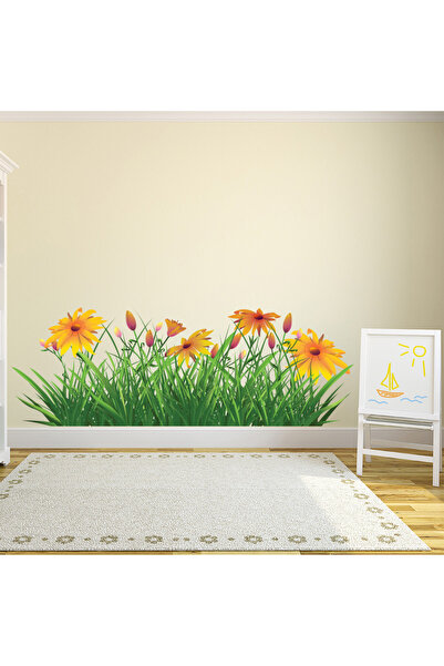 Modatools Sarı Papatya Çiçekleri Çiçek Dekoratif Duvar Sticker Çıkartması Ofi...