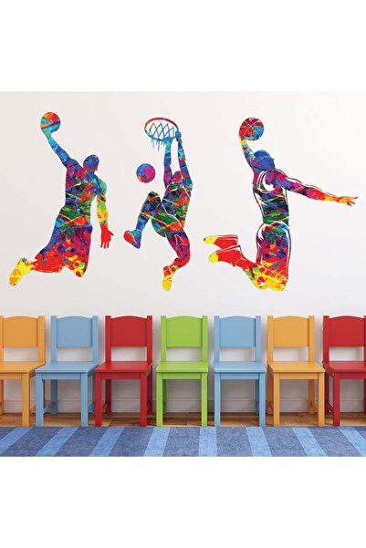 Boya Sıçrama Basketbolcular Dekoratif Duvar Sticker Çıkartma Mutfak Ofis Yatak Odası