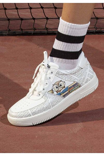 Dogo Women's Vegan Leather White Sneakers - The Wise Owl Design