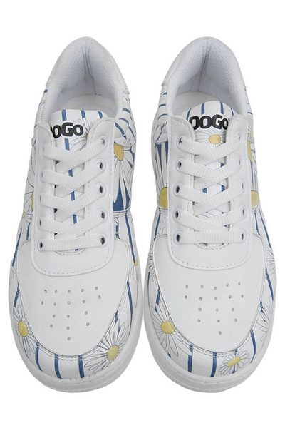 Dogo Pantofi albi din piele vegană de damă - design cu dungi Daisy