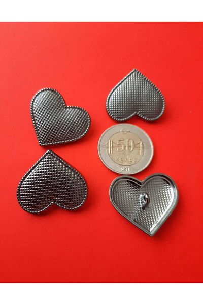 İMREN AKSESUAR Black Nickel Plated Metal Heart Button - 2.5 Cm, 6 Pieces