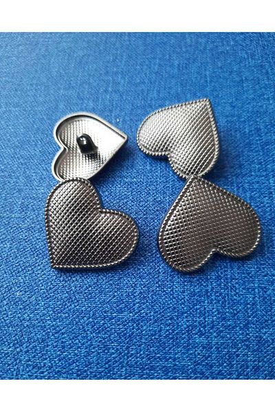 İMREN AKSESUAR Black Nickel Plated Metal Heart Button - 2.5 Cm, 6 Pieces