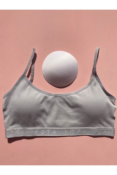 LEYNA BUTİK 1 Piece Gray Corded Cotton Half Tank with Pads (M=70-75,L=80-85,XL=90-95,2XL=100-105)