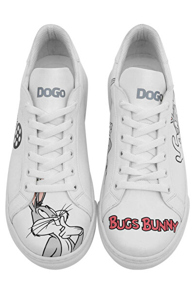 Dogo Γυναικεία Vegan Δερμάτινα Λευκά Αθλητικά Παπούτσια - What's Up Doc; Σχέδιο Bugs Bunny