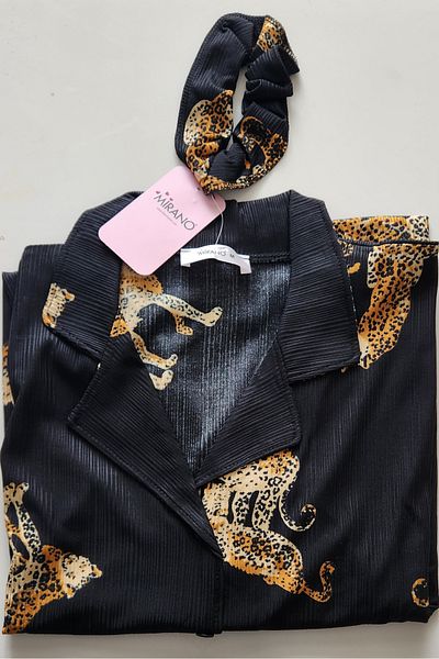 Mirano Pegasus Print Shirt Collar Women's Pajamas Set - Black 1000