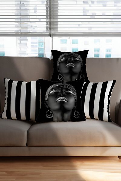 Royalte Zenci Girl - Silver Patterned Black Striped Set of 4