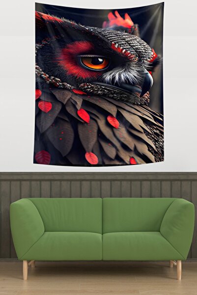 Generic Brand Owl Patterned Red Black Tapestry - Washable Stain and Resistant...