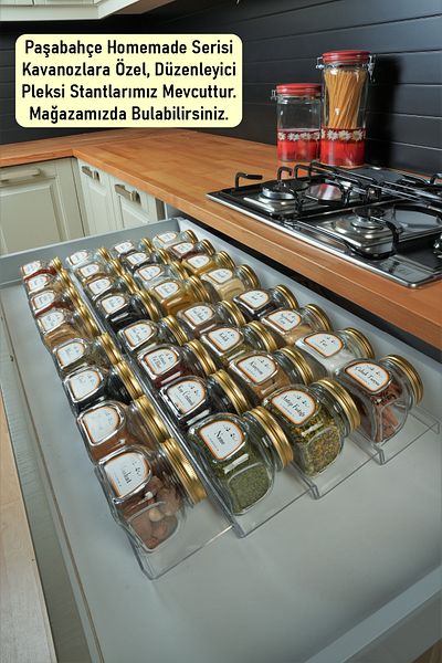Paşabahçe 12 Pieces Pasabahce Spice Bowl Homemade Collection Glass Jar 300cc and Spice Sticker Set