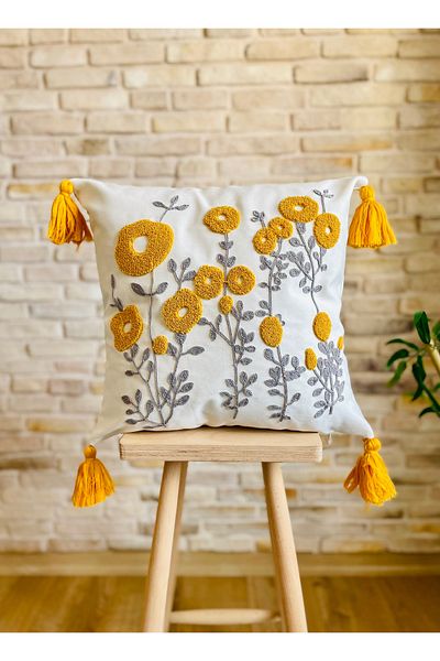 SWITA Husă de pernă cu design decorativ cu margarete brodate cu pumn (pantaloni)