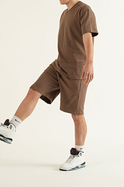 bombe Ανδρικό Σετ Καφέ 2 τεμαχίων Σετ σορτς μπλουζάκι με στάμπα Oversize Comfort Casual Cut