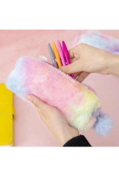 gifttime Ponponlu Gökkuşağı Peluş Tüylü Kalemlik