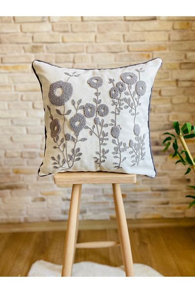 SWITA Husă de pernă cu design decorativ cu margarete brodate cu pumn (pantaloni)