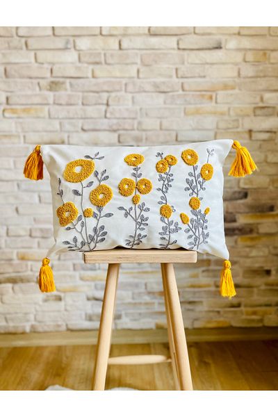 SWITA Husă de pernă decorativă cu design de margaretă, brodata cu perforare, unică (panch)