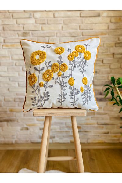 SWITA Husă de pernă decorativă cu design de margaretă, brodata cu perforare, unică (panch)